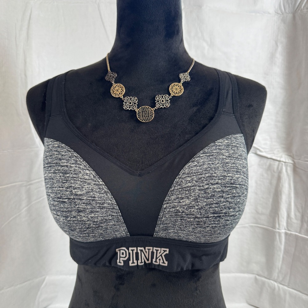 PINK Victoria's‎ Secret Women's Sports Bra Heathered Gray Hook Eye Racerback